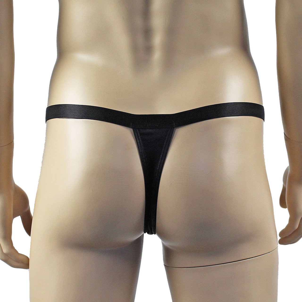 Male Oil Wetlook Thong with Clasp Open Sides with Adjustable Strap Black