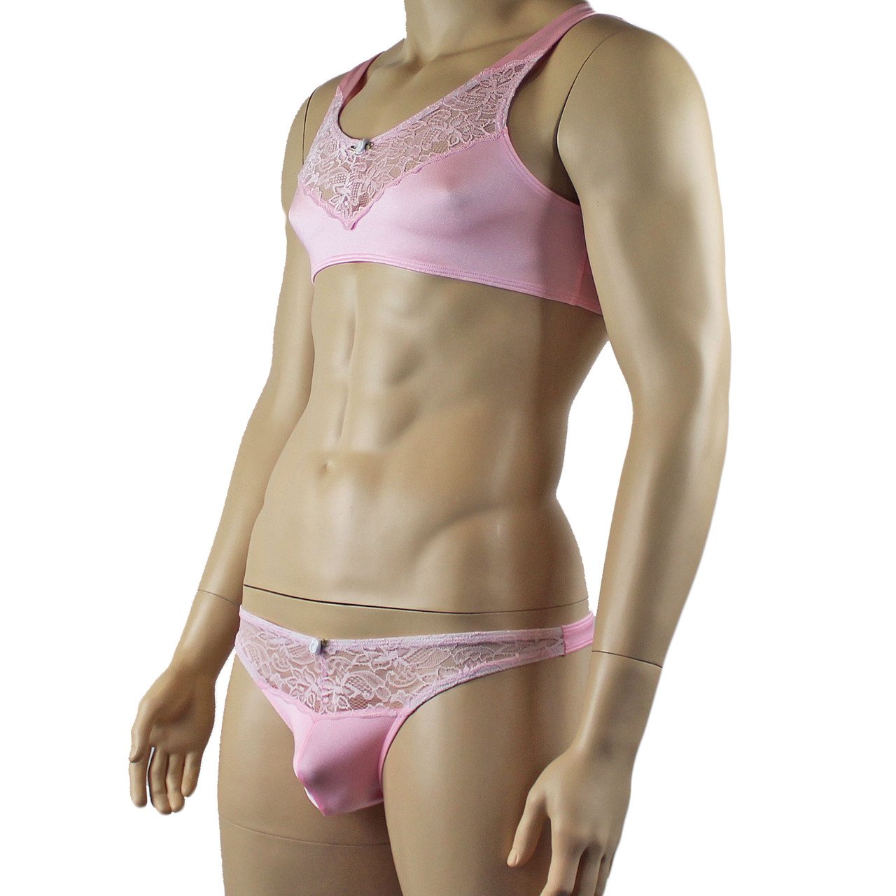 Male Penny Lingerie Bra Top with V Lace front and Capri Bikini (light pink plus other colours)