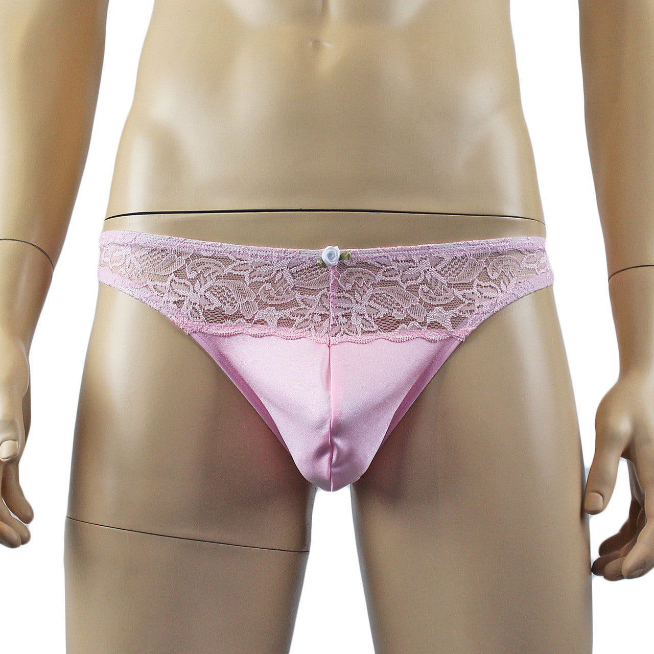 Male Penny Lingerie Stretch Spandex G string Thong with Lace (light pink plus other colours)