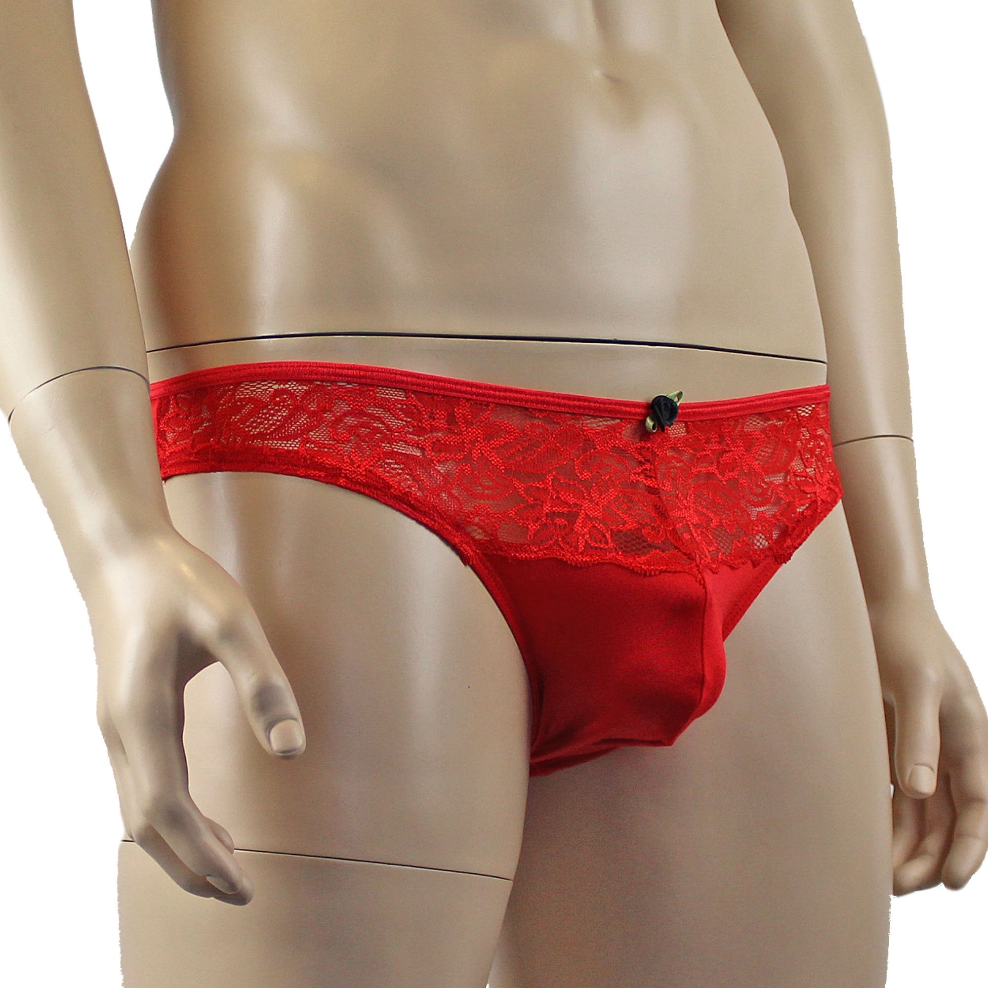 Male Penny Lace & Spandex OPEN BACK Capri Brief (red plus other colours)