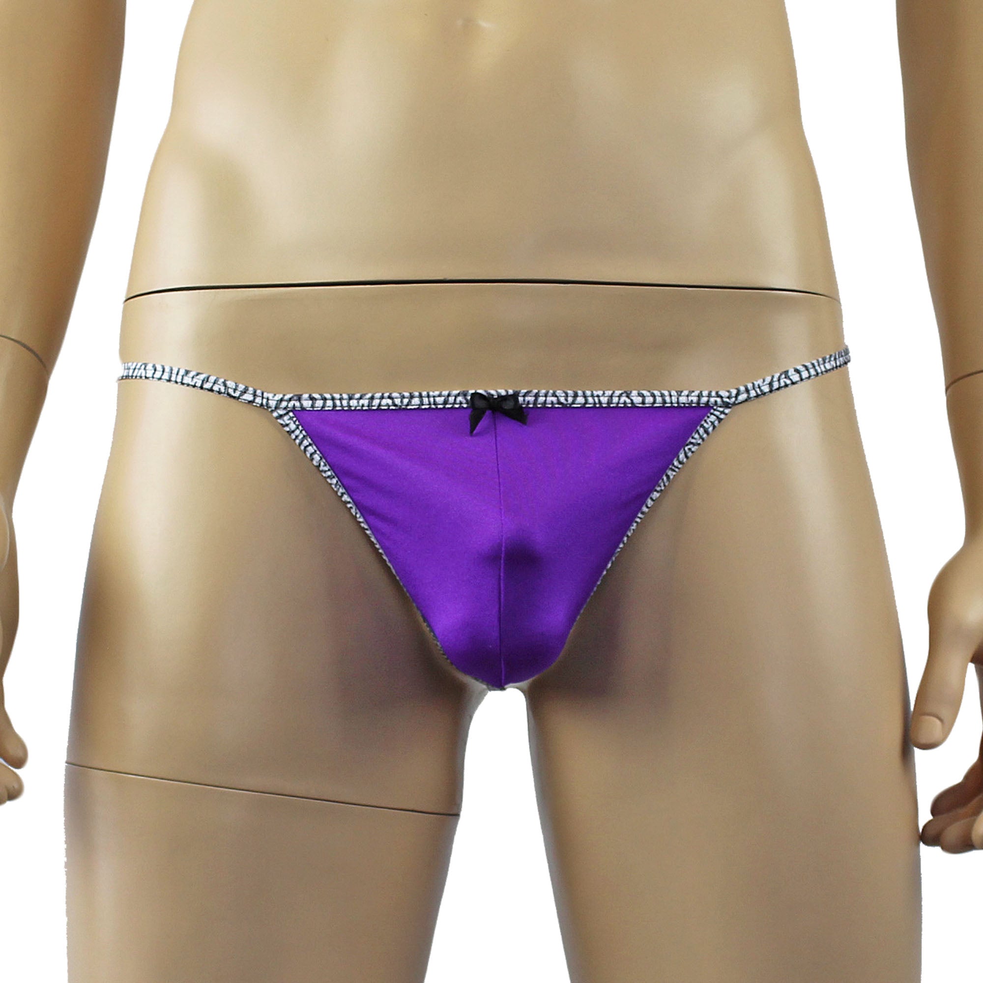 Mens Pretty Lycra G string Underwear with Zebra trim & Bow Purple