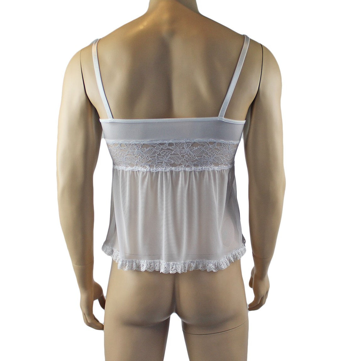 Male Romance Stretch Spandex Mini Babydoll Camisole & G string for Lingerie Men White or Black
