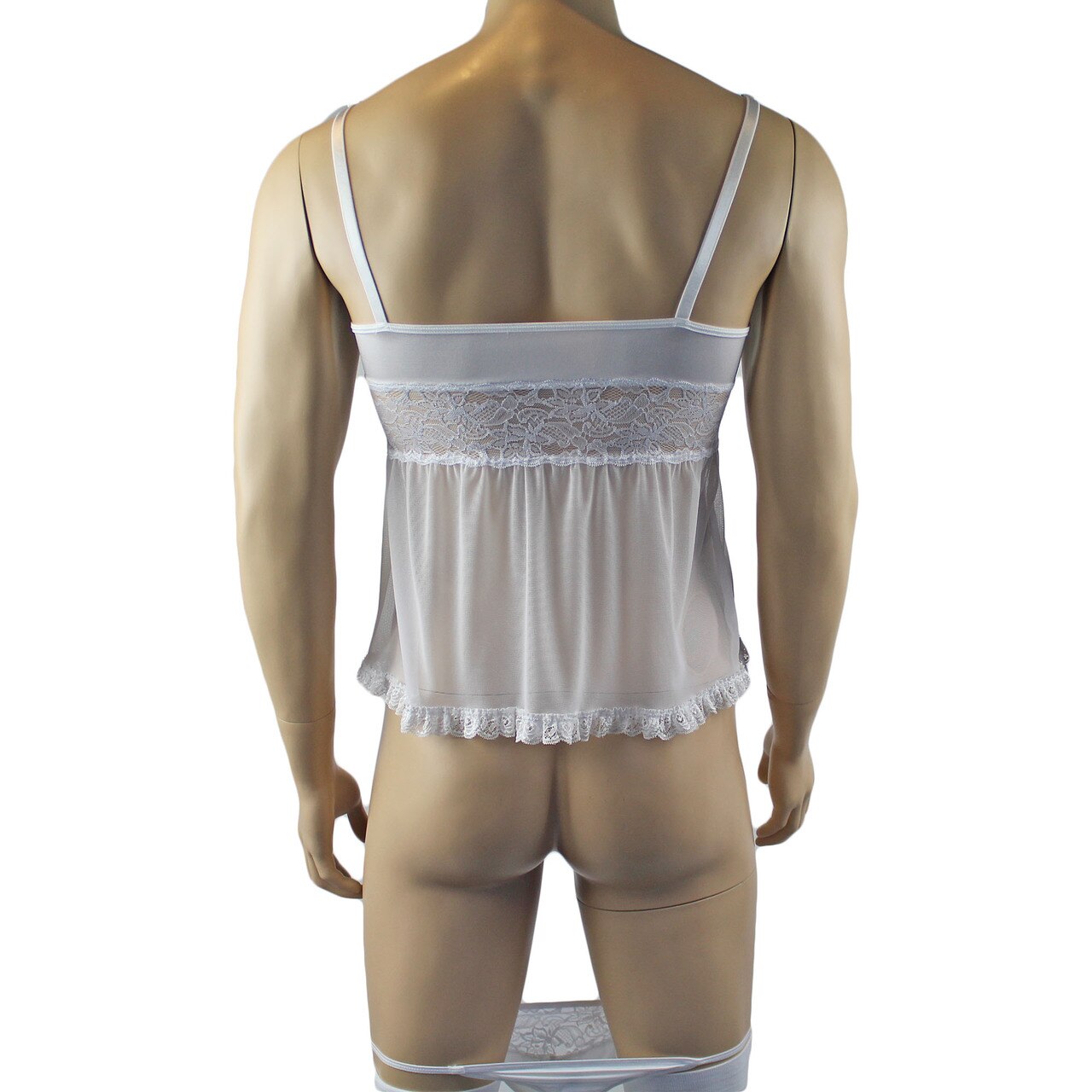 Male Romance Stretch Spandex Mini Babydoll Camisole & G string for Lingerie Men White or Black