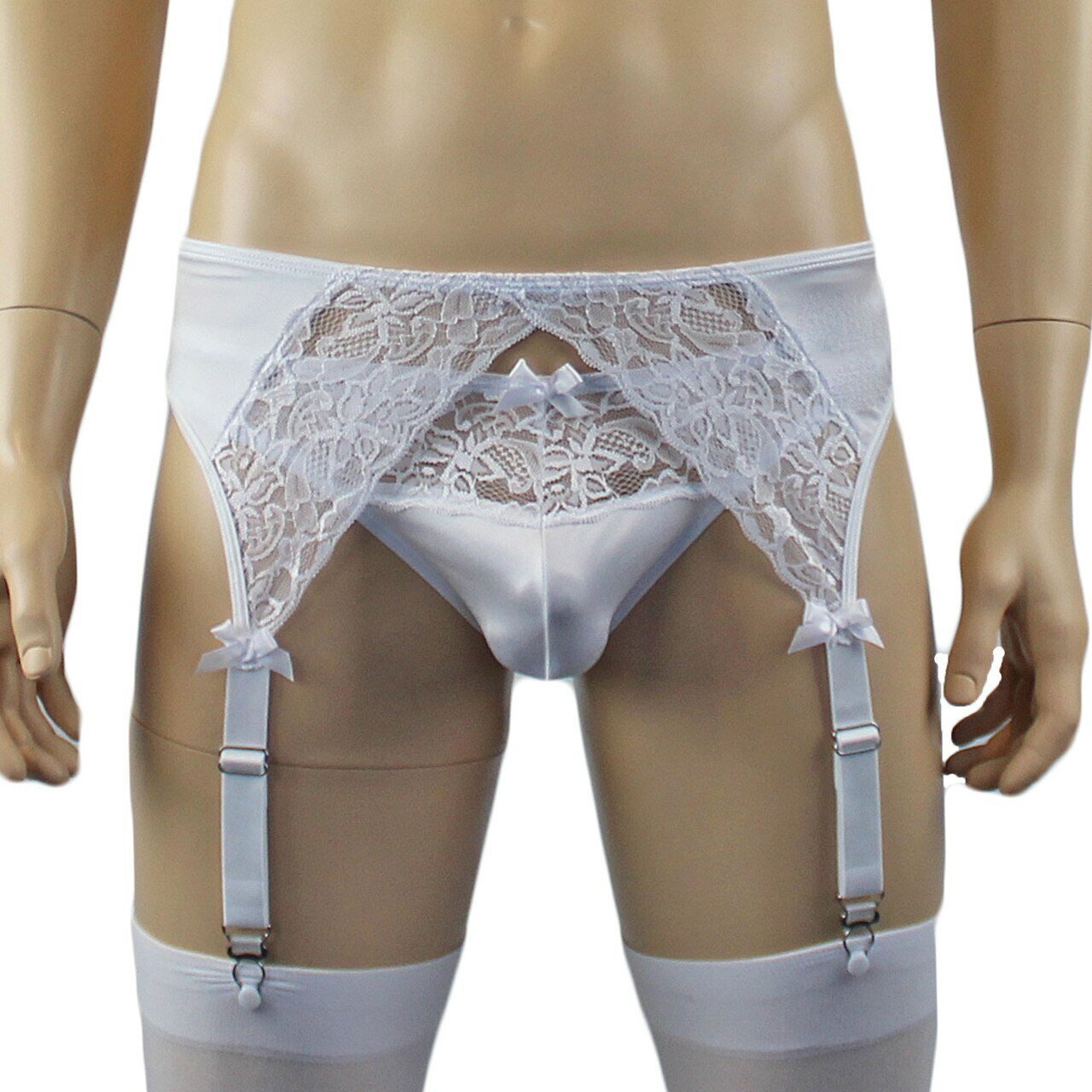 Male Romance Stretch Spandex Bra, G string Thong & Garterbelt (white plus other colours)