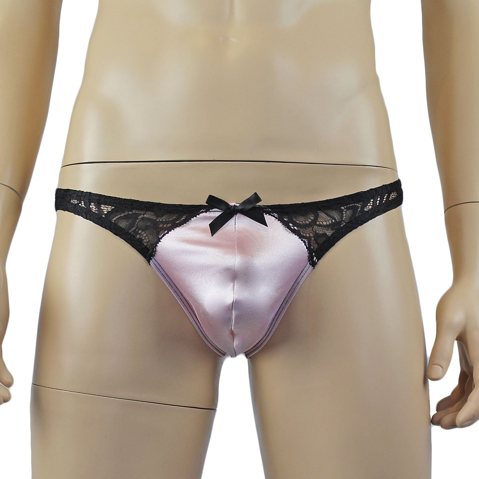 Mens Risque G string Thong Light Pink and Black Lace