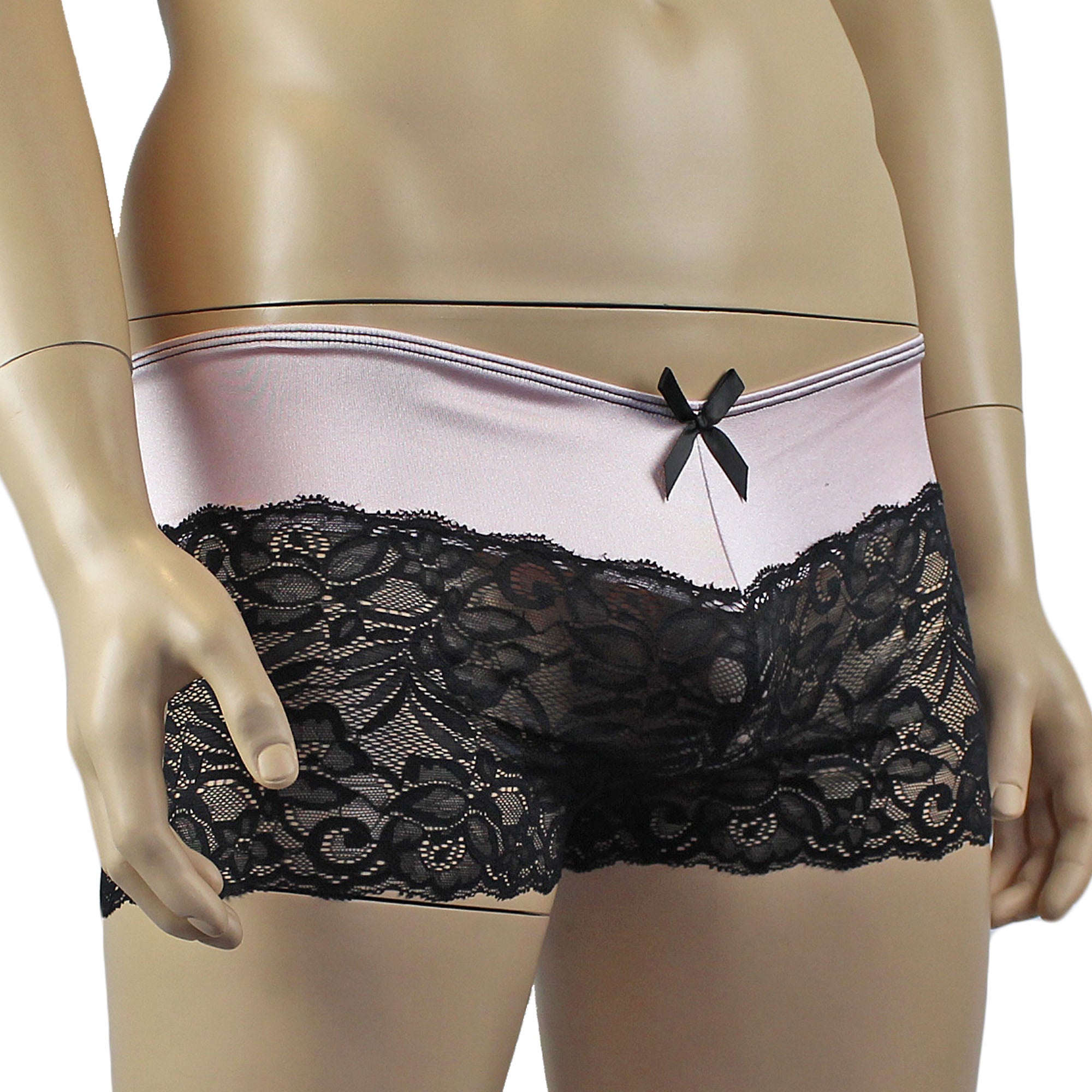 Mens Risque Boxer Briefs Light Pink and Black Lace