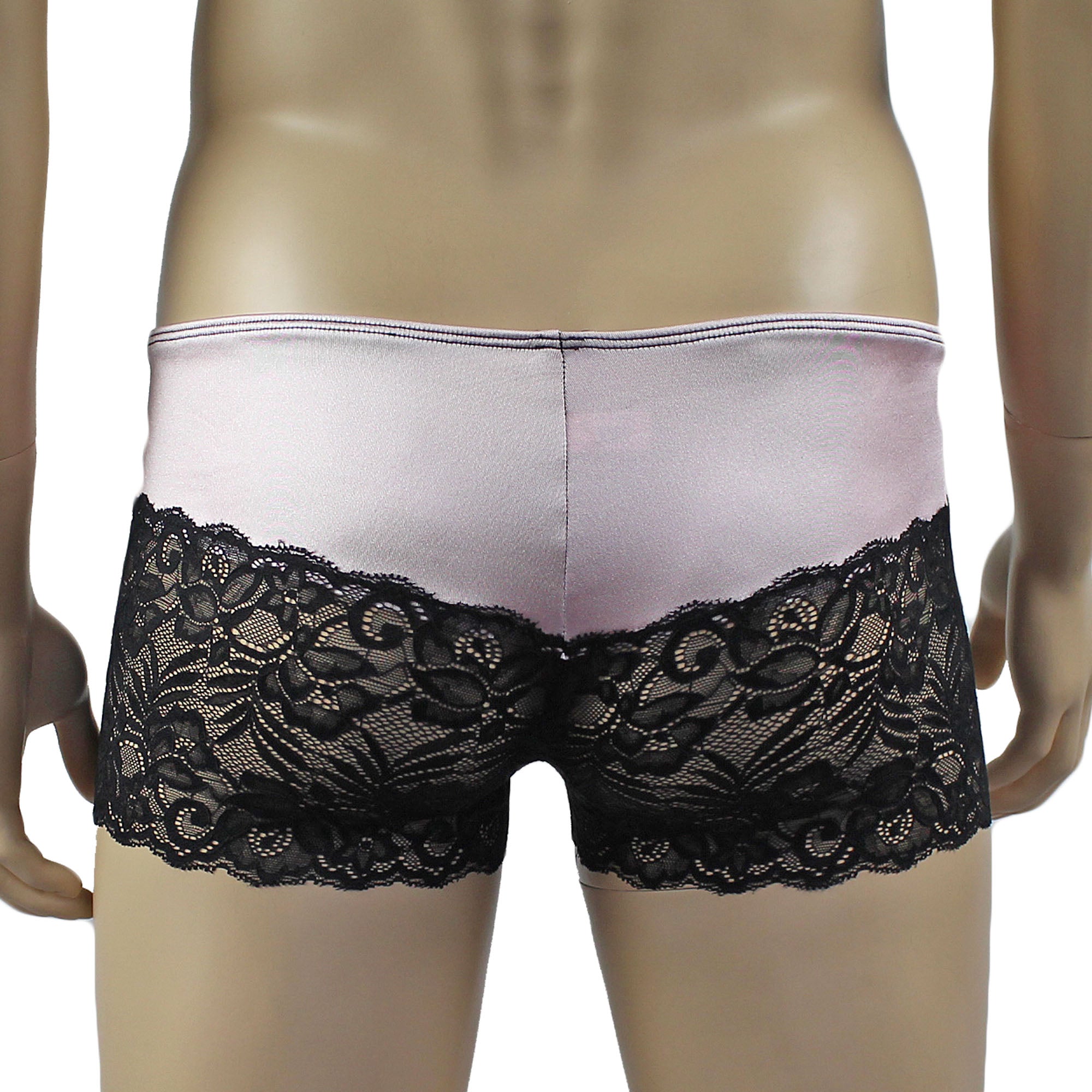 Mens Risque Bra Top, Boxer Briefs Light Pink & Black Lace