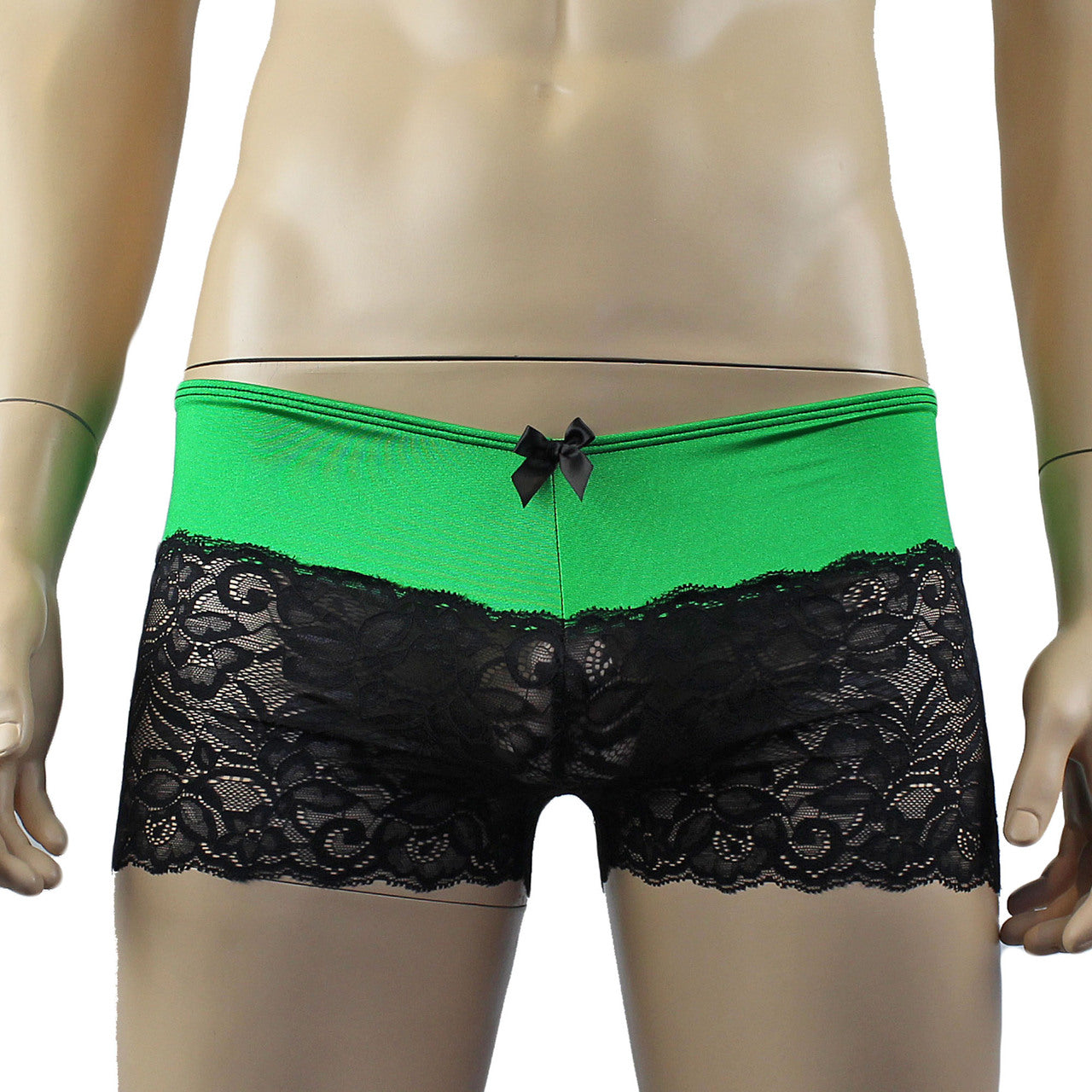Mens Risque Boxer Briefs Green and Black Lace