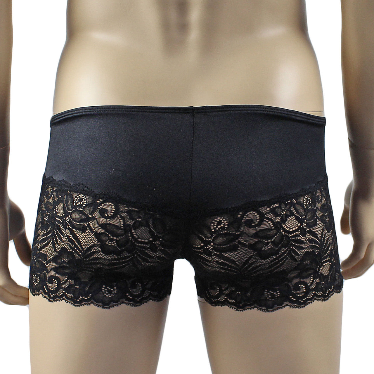 Mens Risque Boxer Briefs with Detachable Garters & Stockings Black and Black Lace