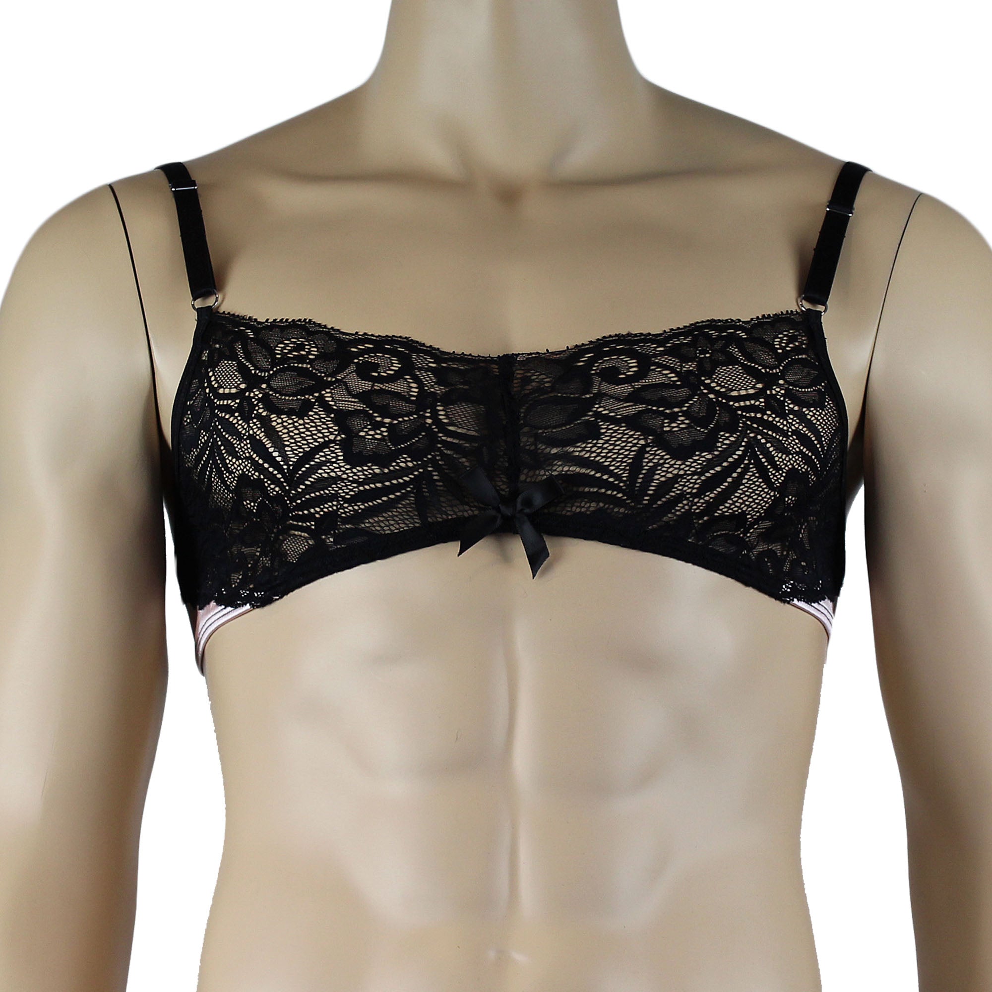 Mens Risque Bra Top Light Pink & Black Lace