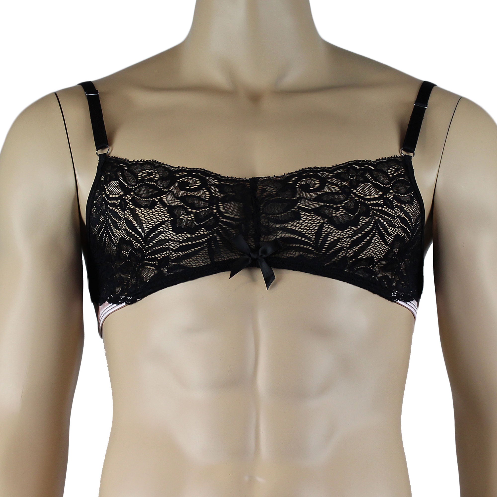 Mens Risque Bra Top and Thong Light Pink and Black Lace