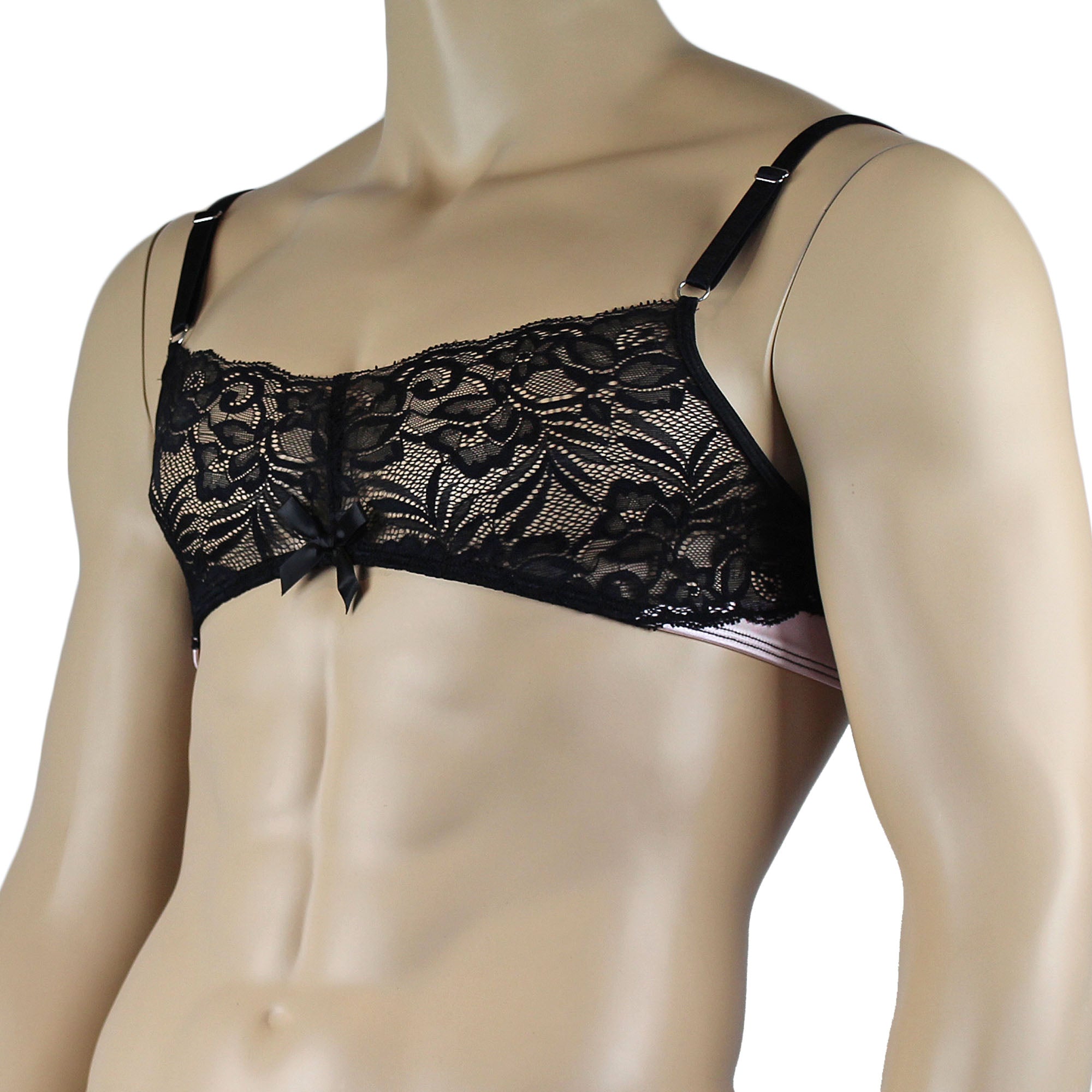 Mens Risque Bra Top Light Pink & Black Lace