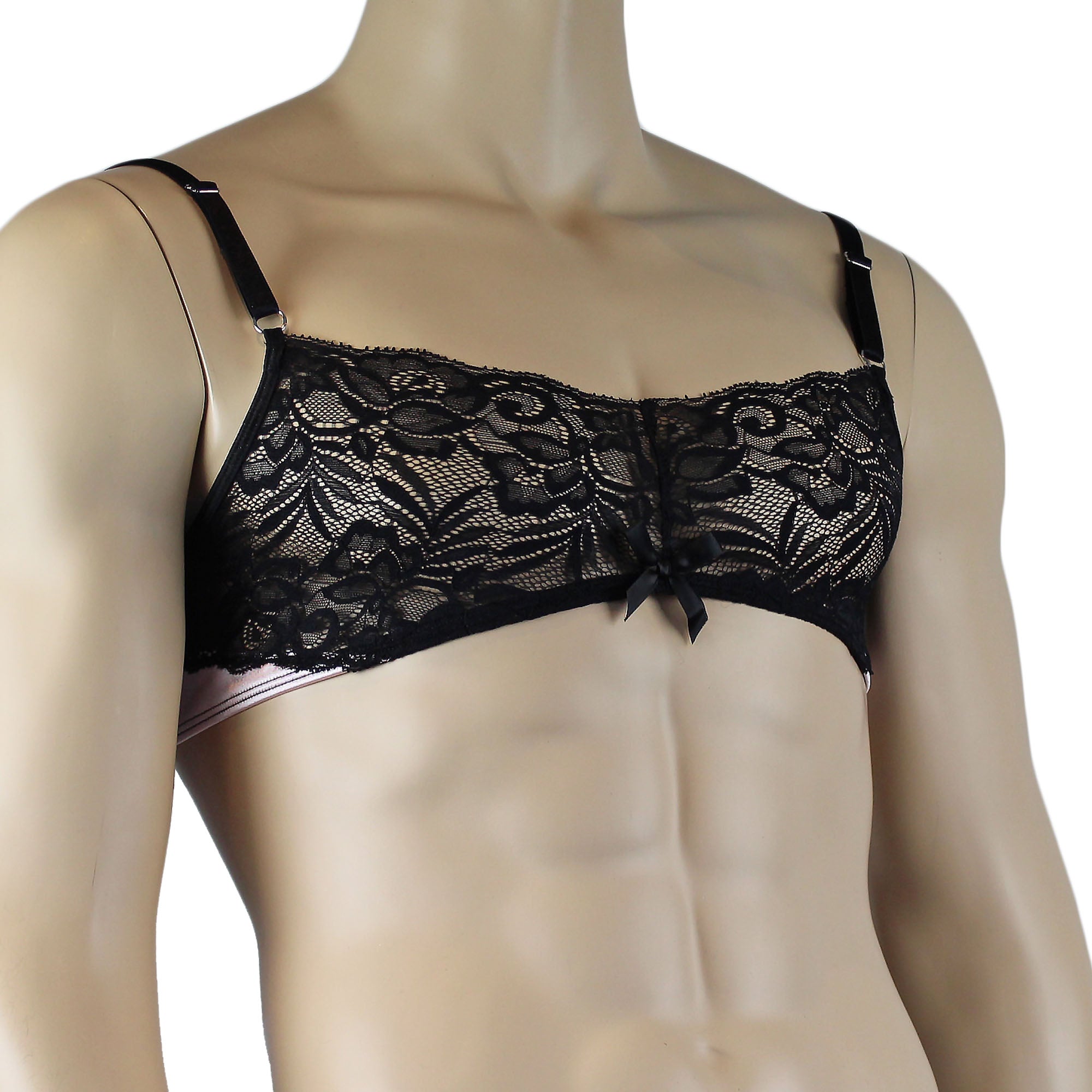 Mens Risque Bra Top Light Pink & Black Lace