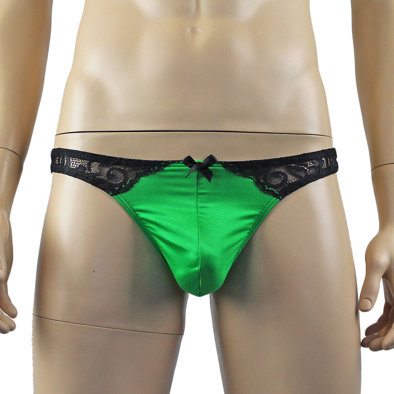 Mens Risque G string Thong Green and Black Lace