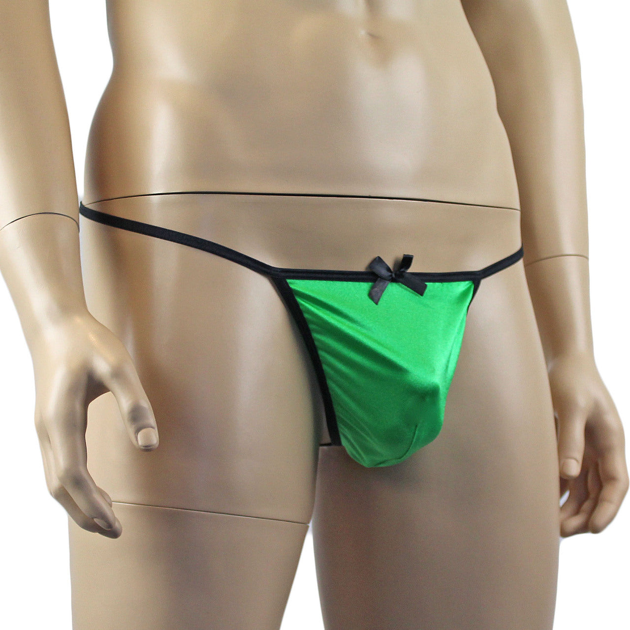 Mens Risque Stretch Satin Pouch G string with Bow Green