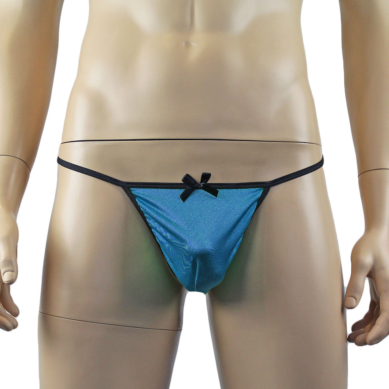 Mens Risque Stretch Satin Pouch G string with Bow Teal