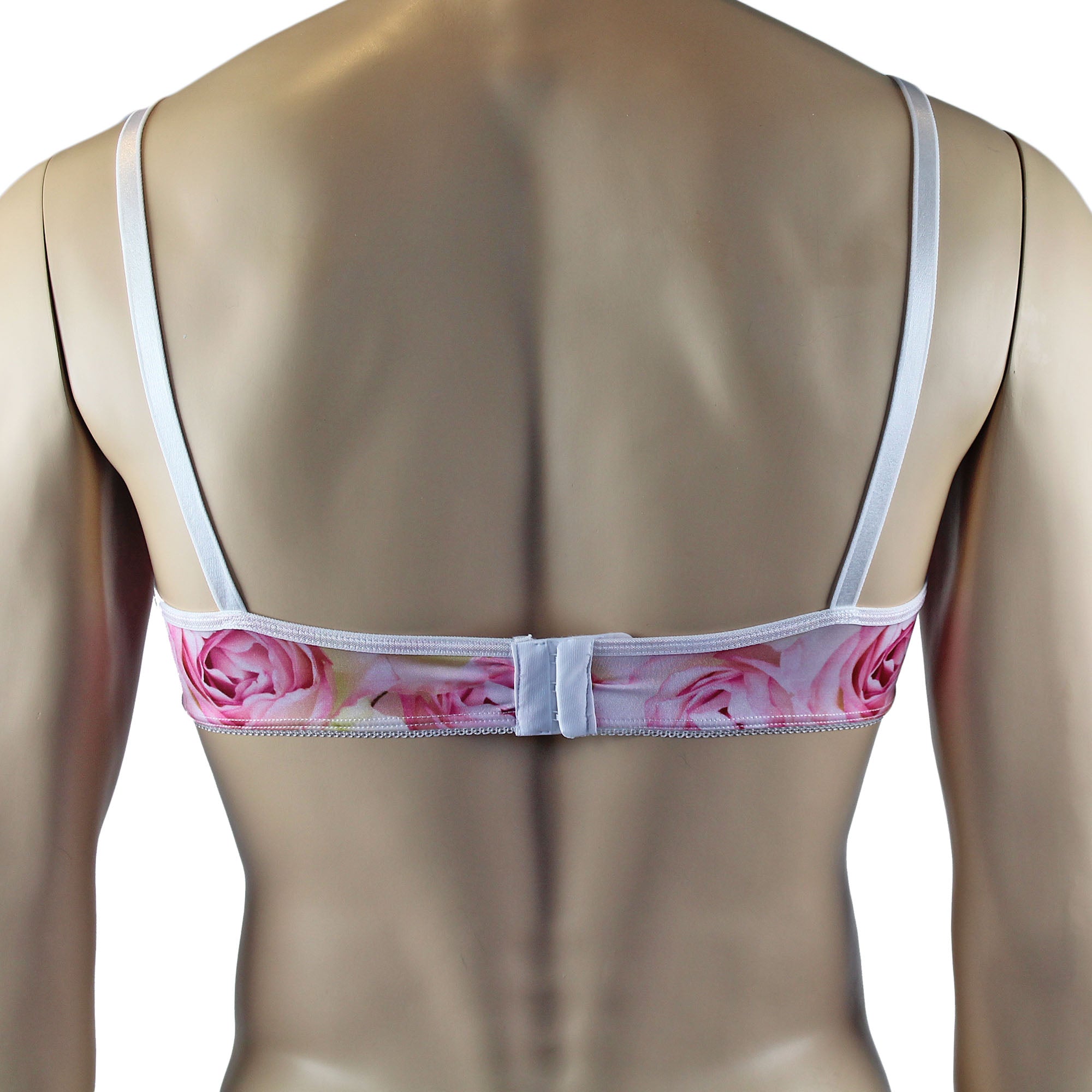 Mens Roses Spandex Bra Top and Bikini Brief with Elastic Pico Trim Pink