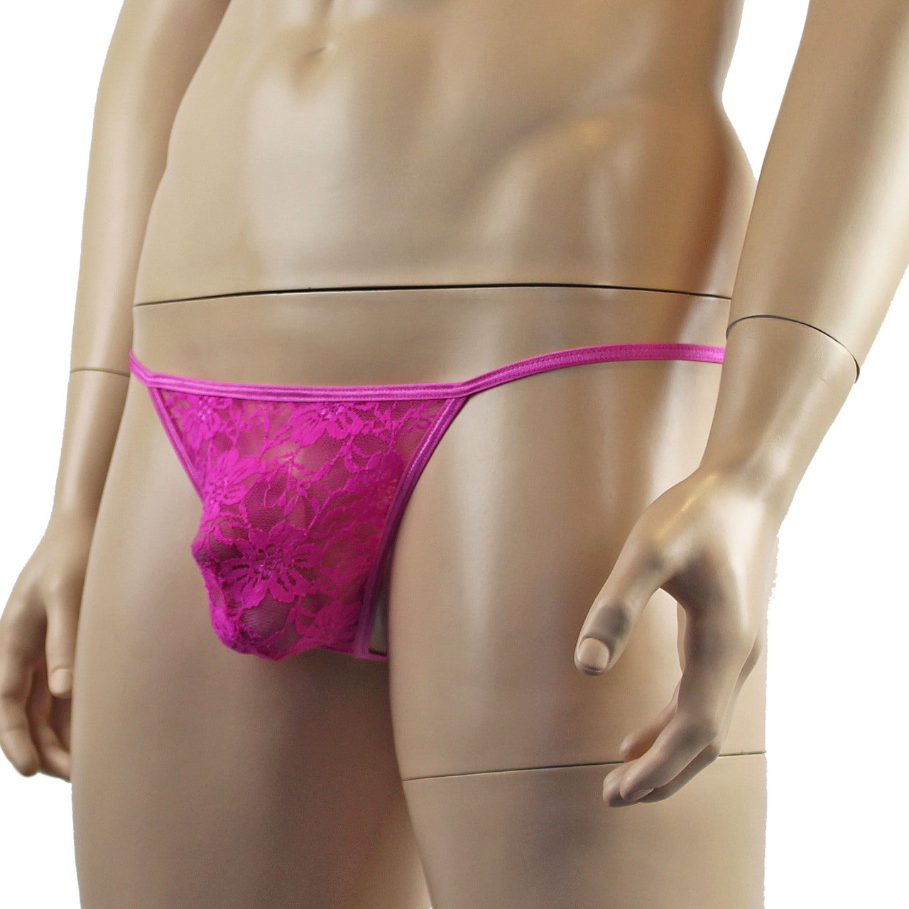 LAST ORDERS - Mens Sexy Floral Lace Sheer G string Neon Pink
