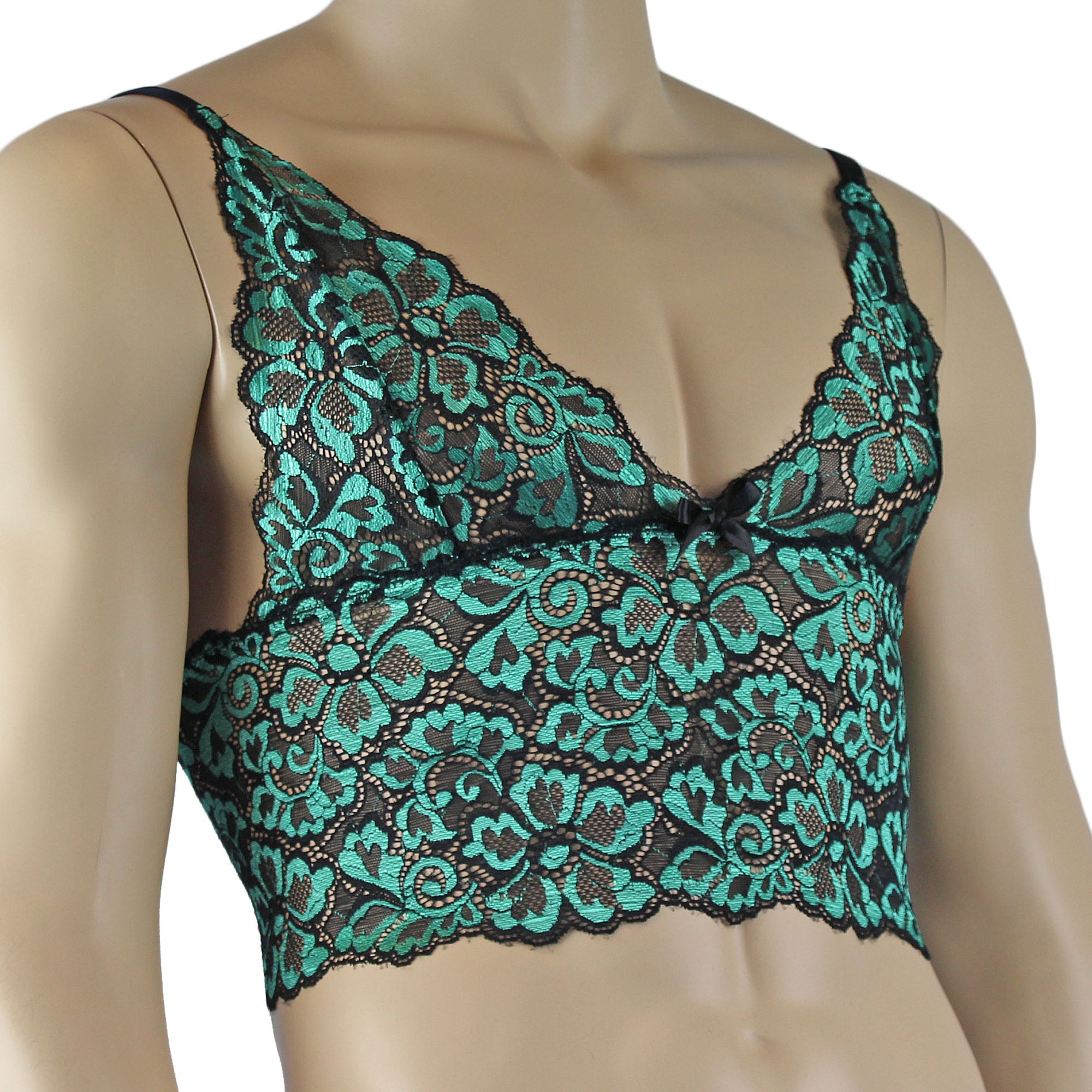 Mens Sweetheart Scalloped Shiny Cami Bra Top for Males (green plus other colours)