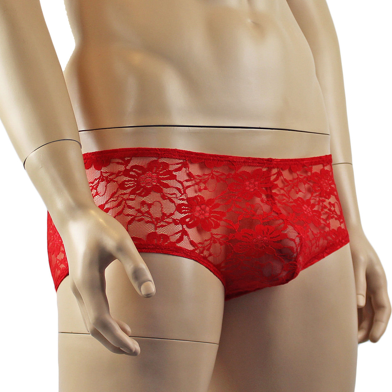 Mens Sexy Lingerie Stretch Lace  Male Panty Bikini Brief Red