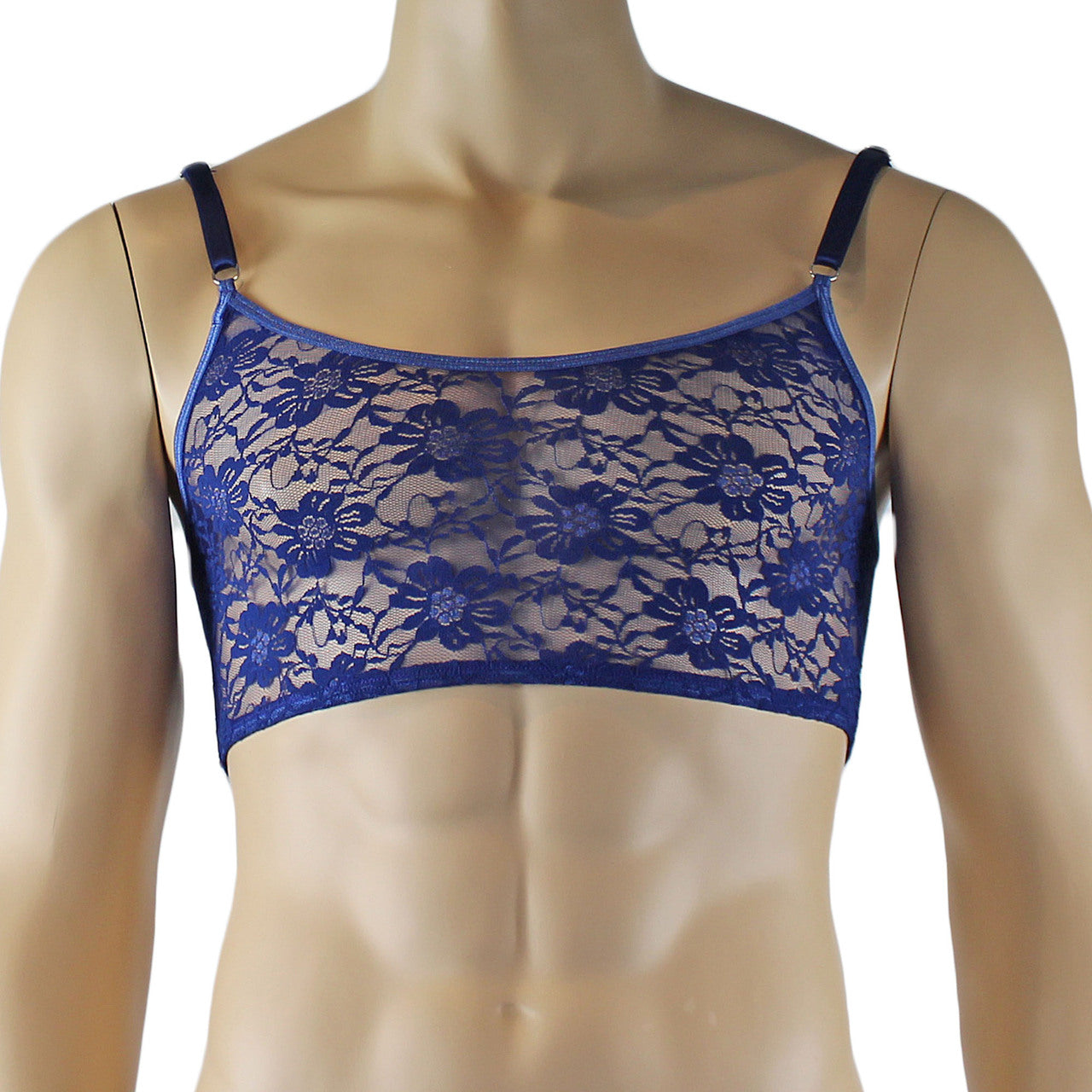 LAST ORDERS - Mens Sexy Lace Crop Top Bra and Matching Lace Thong Navy