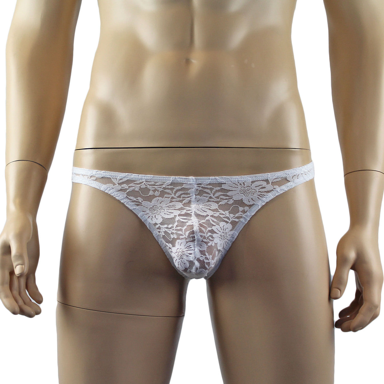 Mens Sexy Lingerie Lace Thong G string White