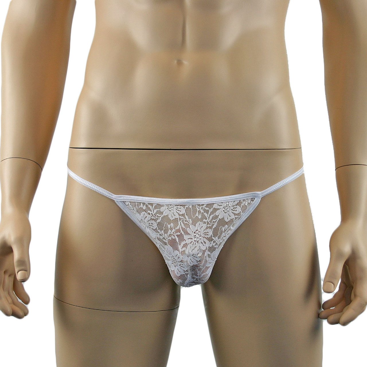 Mens Floral Lace Sheer G string (white plus other colours)