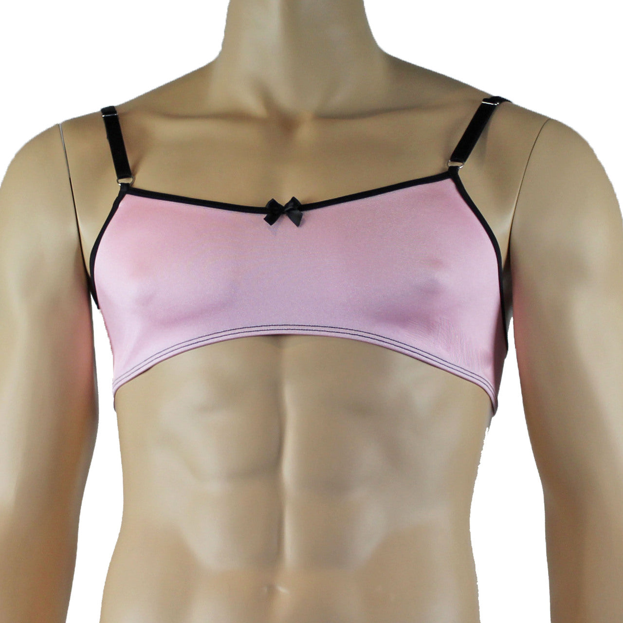 Mens Twinkle Lingerie Spandex Bra with Bow, Light Pink & Black