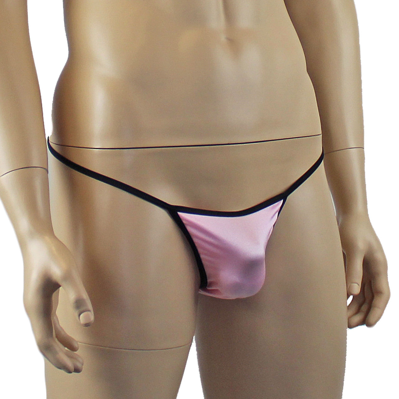 Mens Twinkle Lingerie Spandex Mini G string with Bow, Light Pink & Black