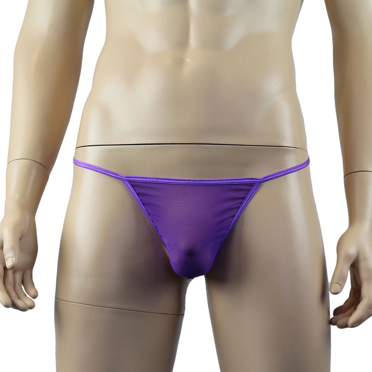 Mens Vicky See Through Sheer Mesh Pouch G string Purple