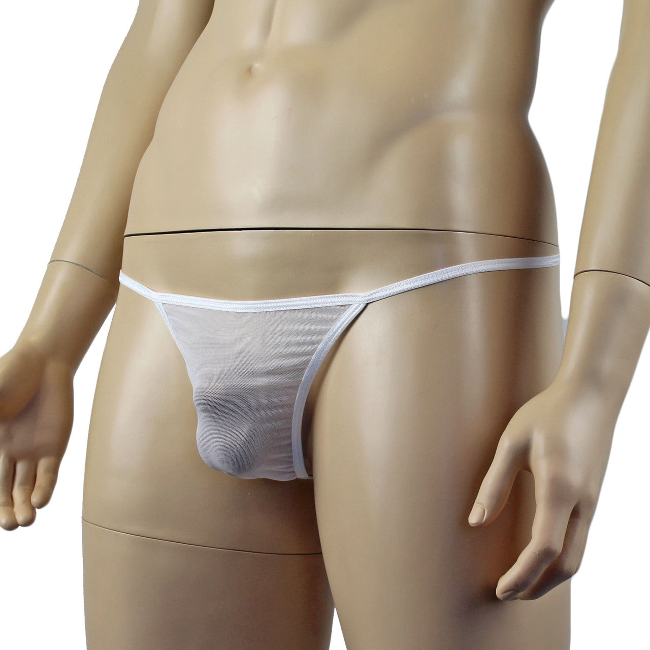 Mens Vicky See Through Sheer Mesh Pouch G string White