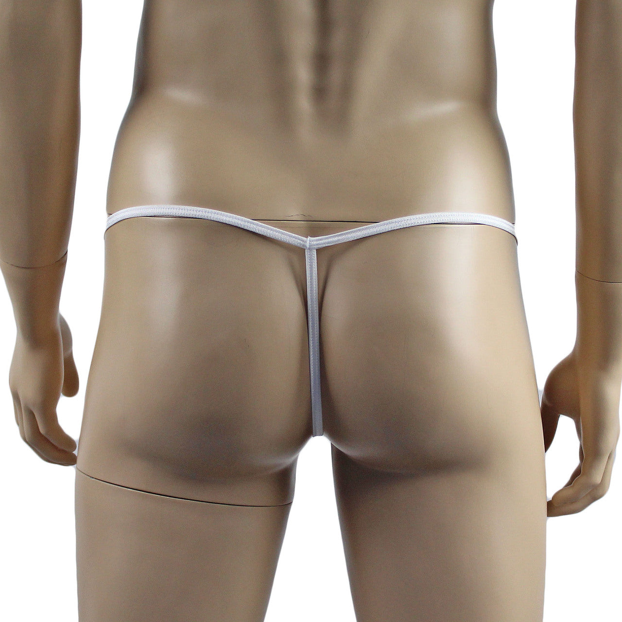 Mens Xmas Stretch Spandex Pouch G string with Merry Christmas Bow White