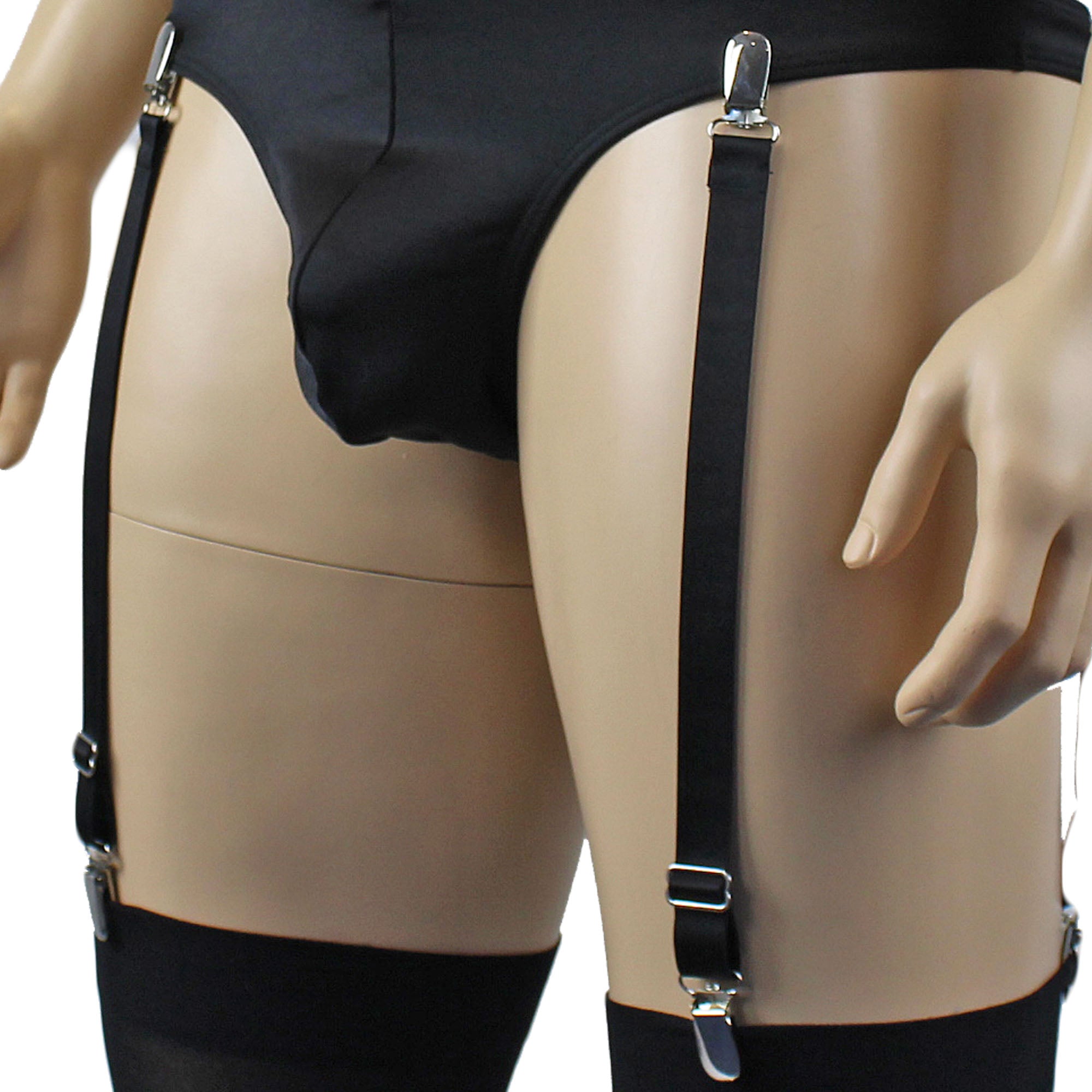 Mens Mick Thong with the Zoe, Detachable Garters & Stockings Black