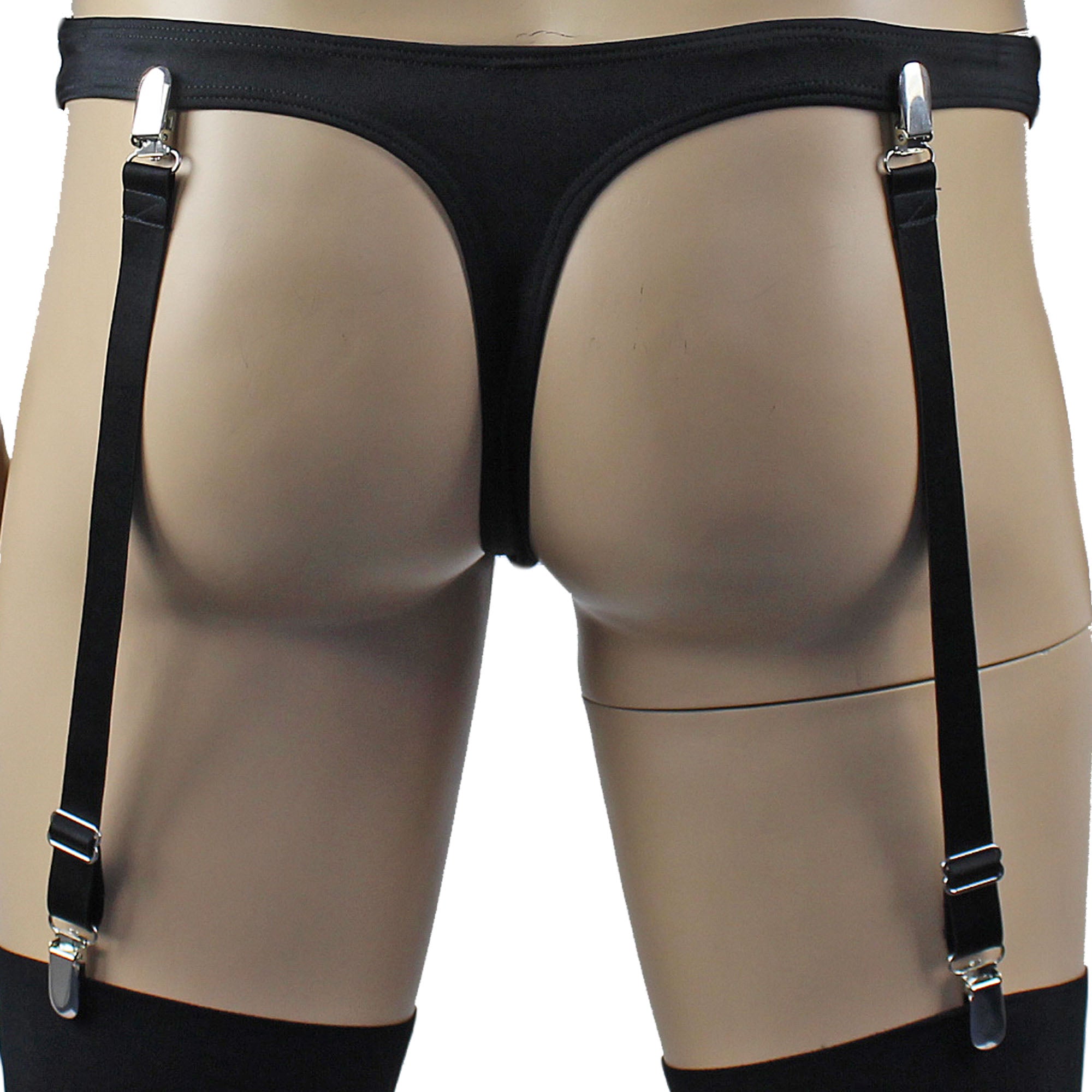 Mens Mick Thong with the Zoe, Detachable Garters & Stockings Black